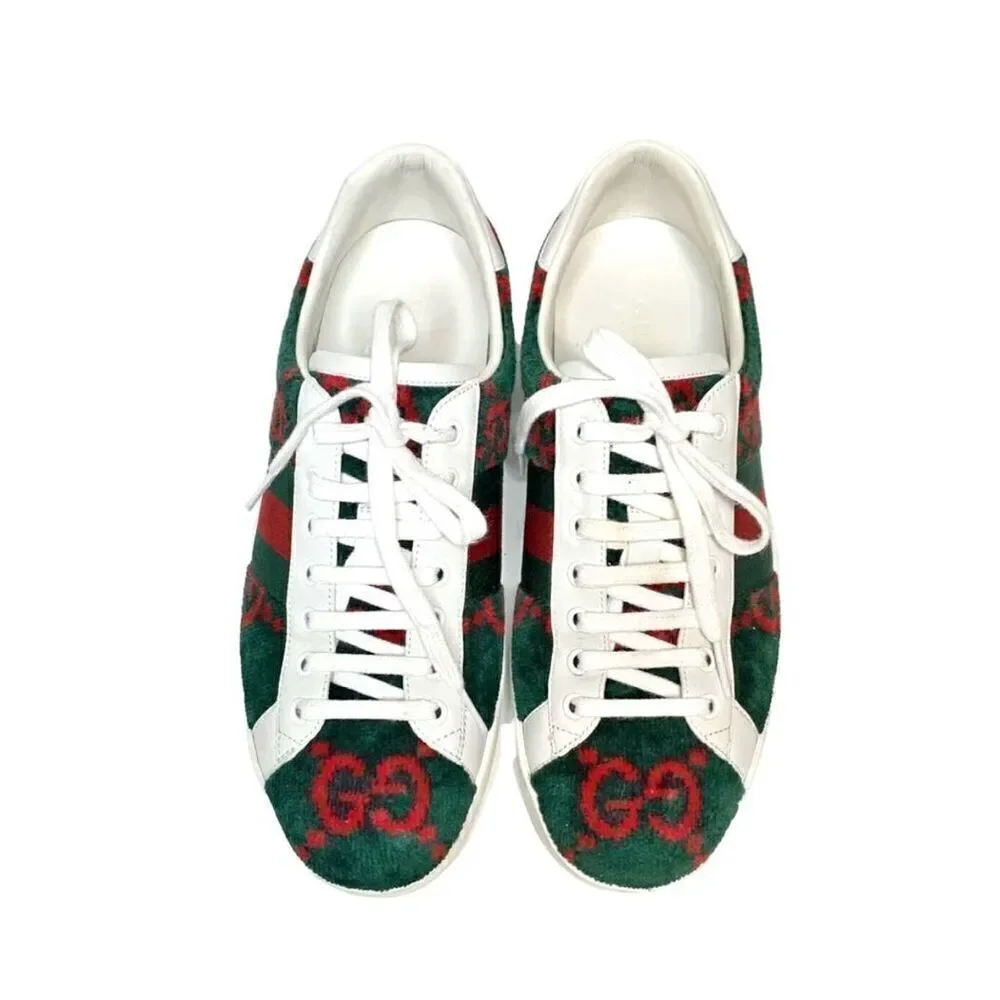 Gucci Ace GG Logo Terry Cloth Green Red Velvet Men’s Sneakers Size Gucci Size 8 - Picture 2 of 13